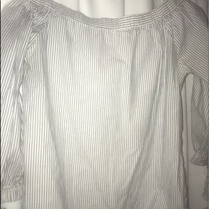 potters pot off the shoulder striped blouse